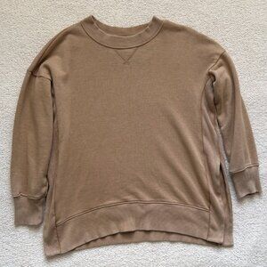 Aerie Oversized Tan Washed Sweatshirt Crewneck Slouchy Cozy Womens Size S Boho